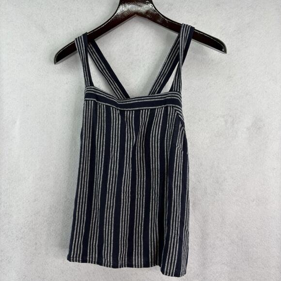 Ann Taylor LOFT Outlet Womens Sz 6 Navy Striped Criss Cross Linen Blend Tank NWT - Picture 3 of 9